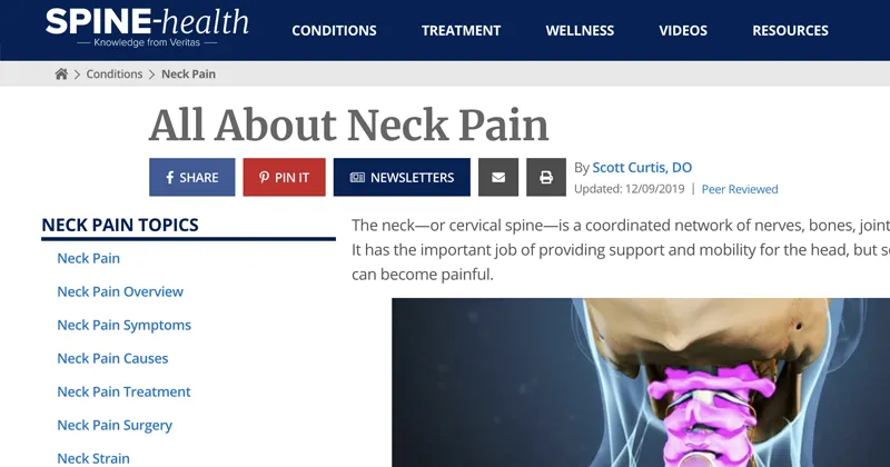 Spine-health.com Screenshot of All About Neck Pain Article
